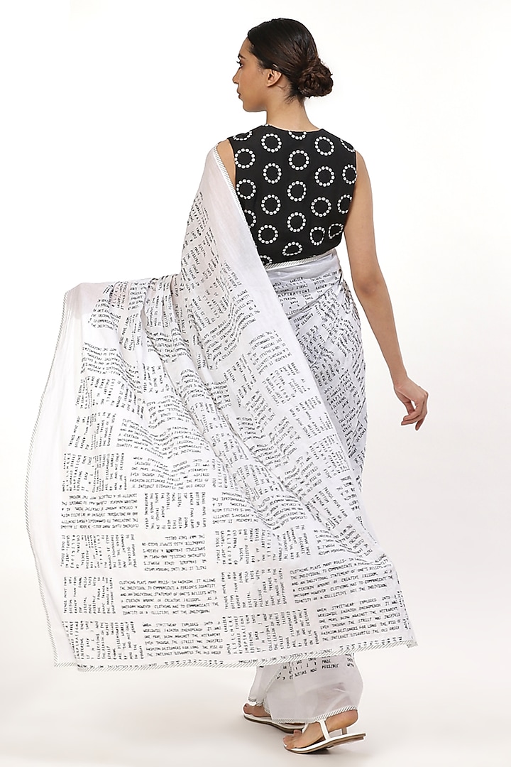Black & White Embroidered Festive Saree by Abraham & Thakore at Pernia's Pop Up Shop