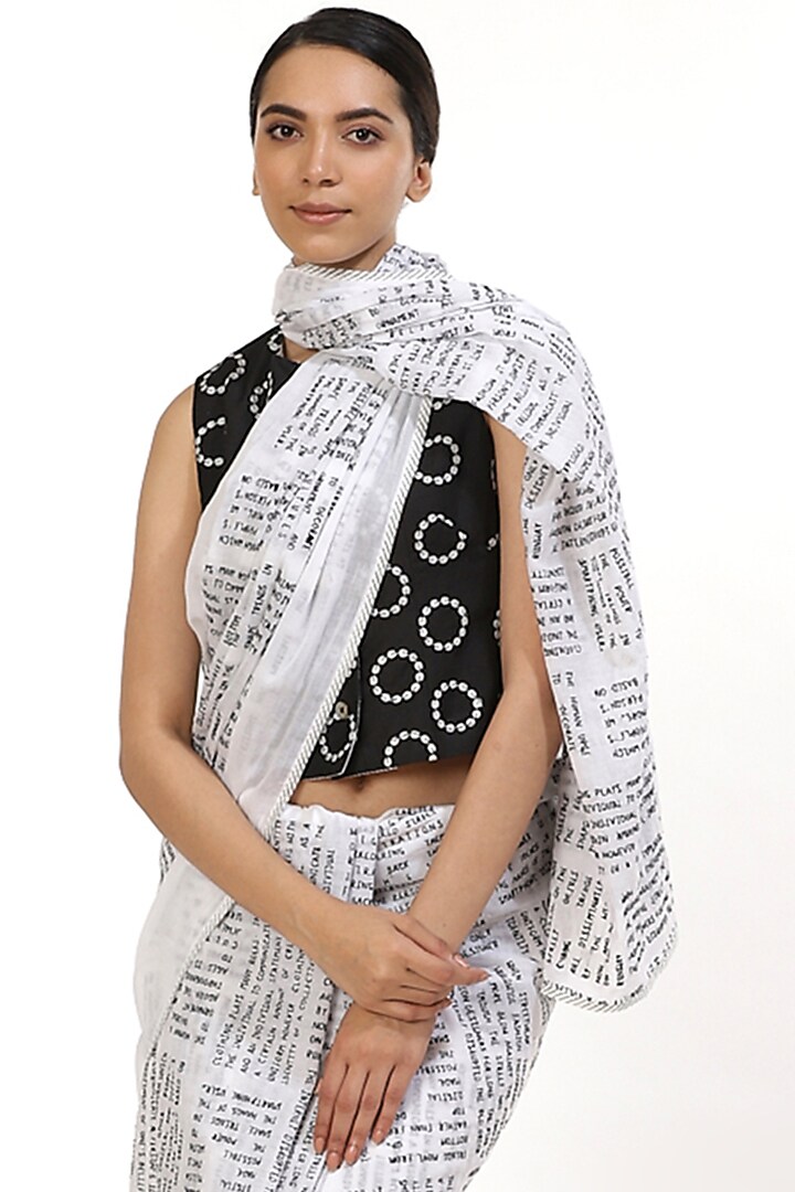 Black & White Embroidered Festive Saree by Abraham & Thakore at Pernia's Pop Up Shop