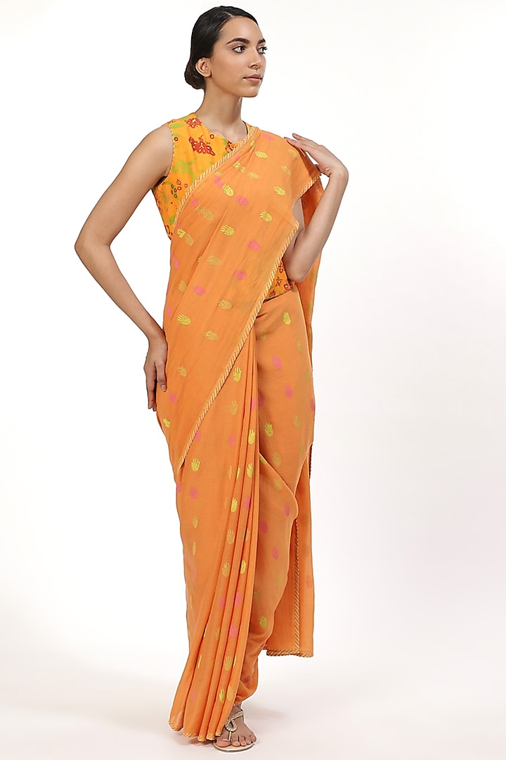 Orange Printed Saree by Abraham & Thakore