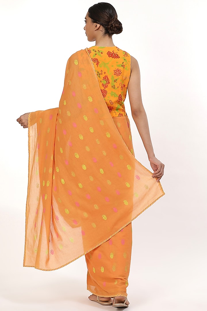 Orange Printed Festive Saree by Abraham & Thakore at Pernia's Pop Up Shop