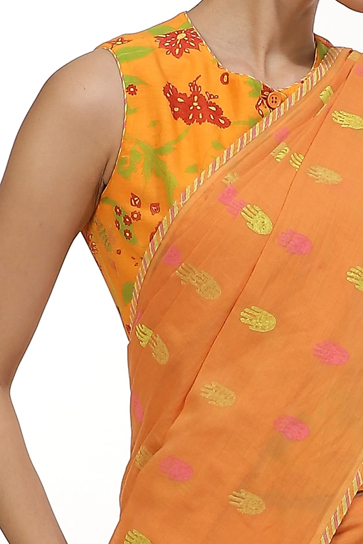 Orange Printed Festive Saree by Abraham & Thakore at Pernia's Pop Up Shop