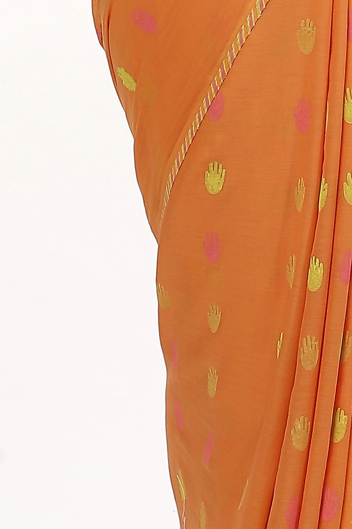 Orange Printed Festive Saree by Abraham & Thakore at Pernia's Pop Up Shop