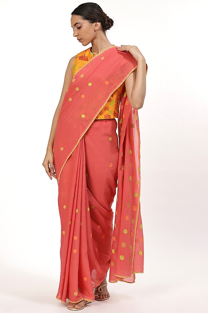 Pink Printed Festive Saree by Abraham & Thakore at Pernia's Pop Up Shop