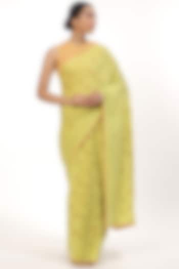 Lime Embroidered Saree by Abraham & Thakore
