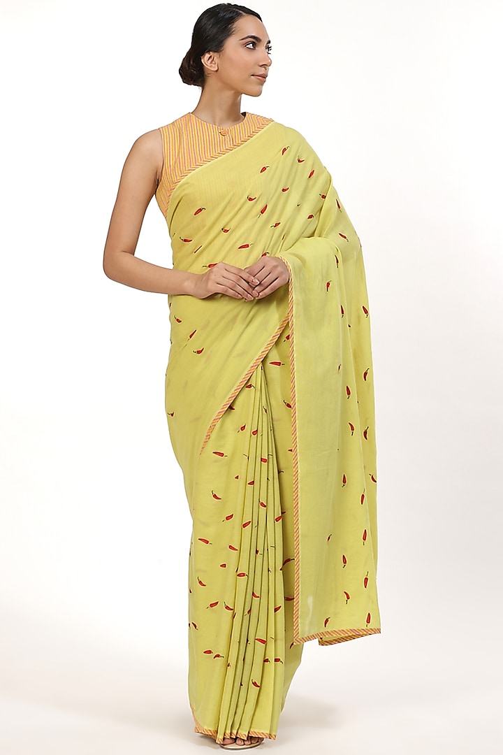 Lime Embroidered Saree by Abraham & Thakore