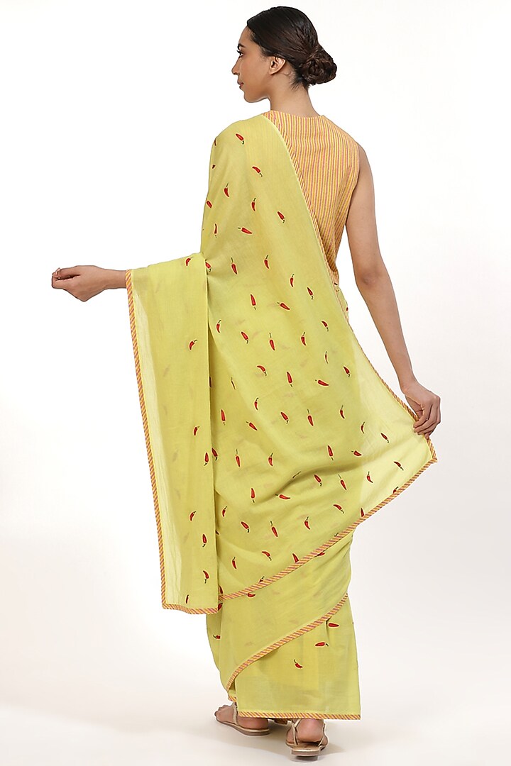 Lime Embroidered Festive Saree by Abraham & Thakore at Pernia's Pop Up Shop