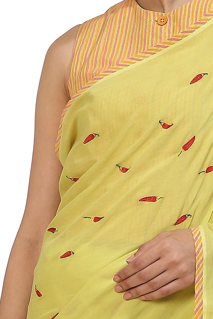 Lime Embroidered Festive Saree by Abraham & Thakore at Pernia's Pop Up Shop