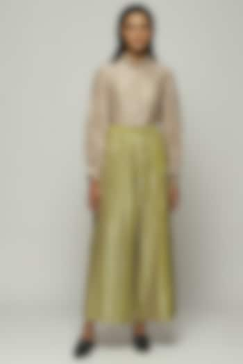 Green Chanderi Palazzo Pants by Abraham & Thakore at Pernia's Pop Up Shop