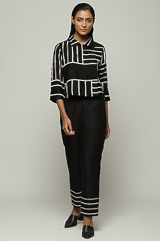 Black Chanderi Shirt by Abraham & Thakore