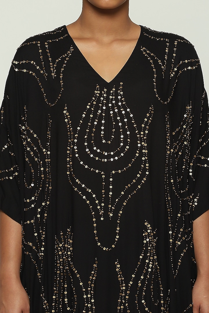 Black Crepe De Chine Hand Adda & Sequins Embroidered Kaftan by Abraham & Thakore at Pernia's Pop Up Shop