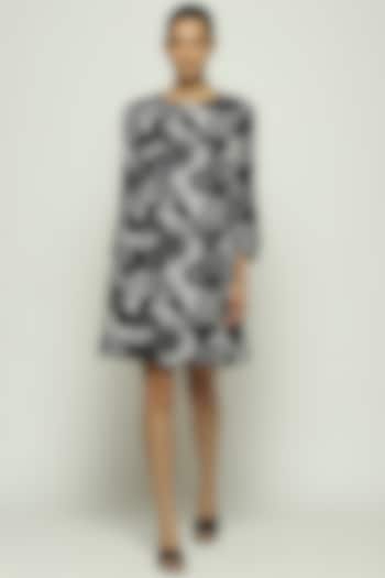 Black Cotton Voile Printed & Sequins Embroidered Vacation Dress by Abraham & Thakore at Pernia's Pop Up Shop