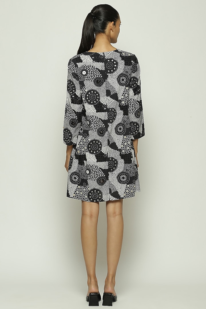 Black Cotton Voile Printed & Sequins Embroidered Vacation Dress by Abraham & Thakore at Pernia's Pop Up Shop