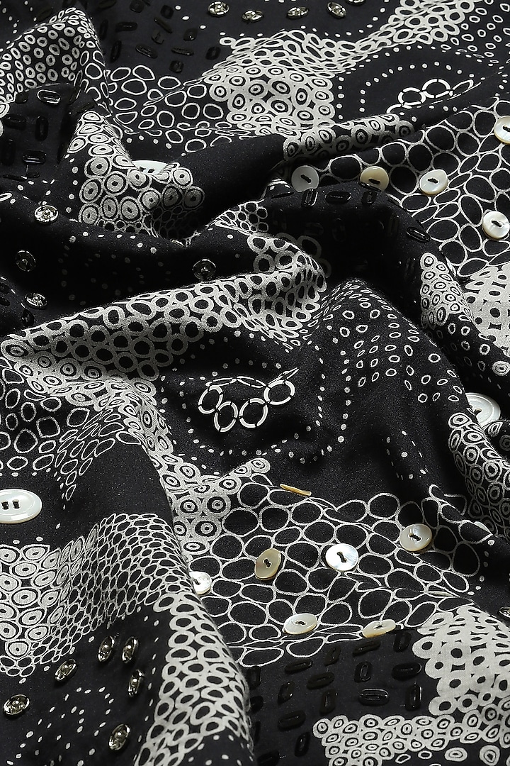 Black Cotton Voile Printed & Sequins Embroidered Vacation Dress by Abraham & Thakore at Pernia's Pop Up Shop