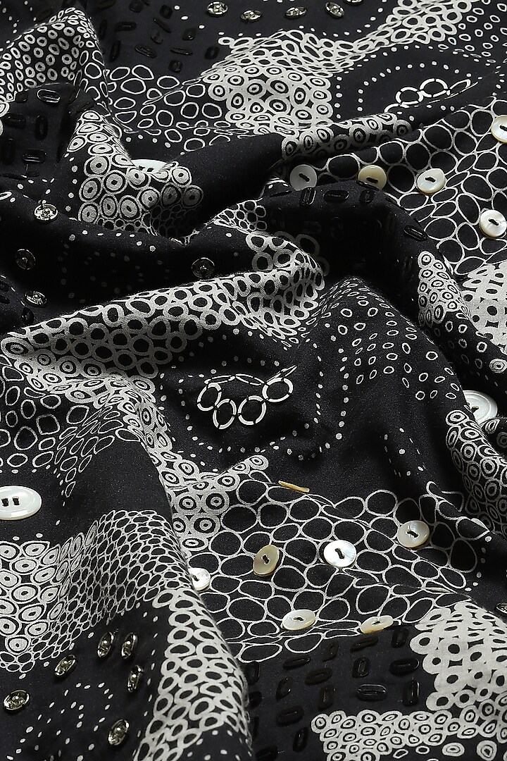 Black Cotton Voile Printed & Embroidered Tapered Pants by Abraham & Thakore at Pernia's Pop Up Shop