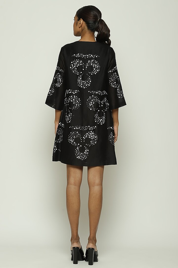 Black Chanderi Bead Embroidered Mini Vacation Dress by Abraham & Thakore at Pernia's Pop Up Shop