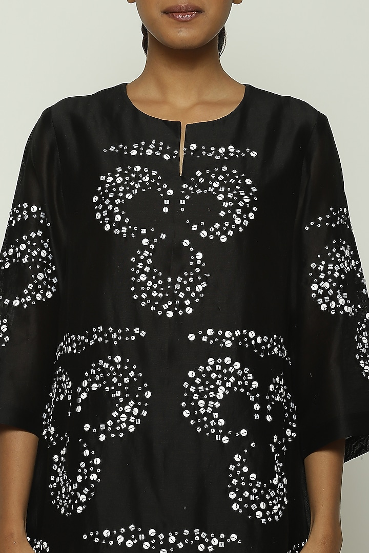 Black Chanderi Bead Embroidered Mini Vacation Dress by Abraham & Thakore at Pernia's Pop Up Shop