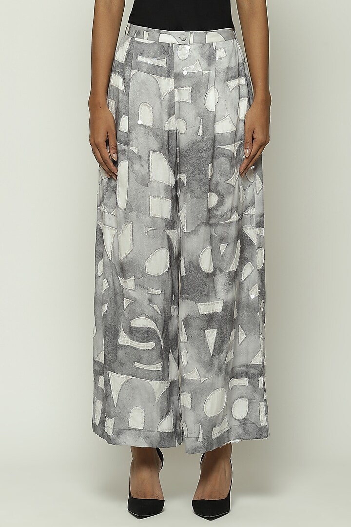 White Tencel Digital Printed Palazzo Pants by Abraham & Thakore at Pernia's Pop Up Shop