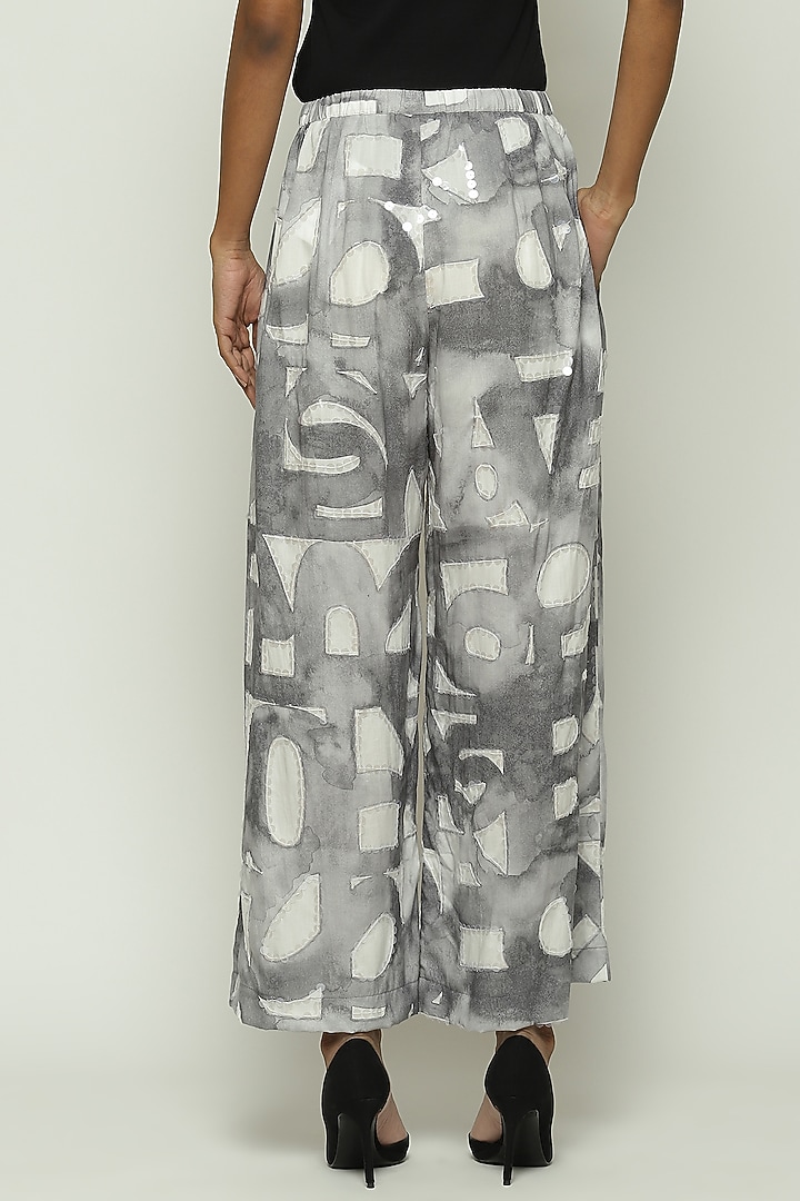 White Tencel Digital Printed Palazzo Pants by Abraham & Thakore at Pernia's Pop Up Shop