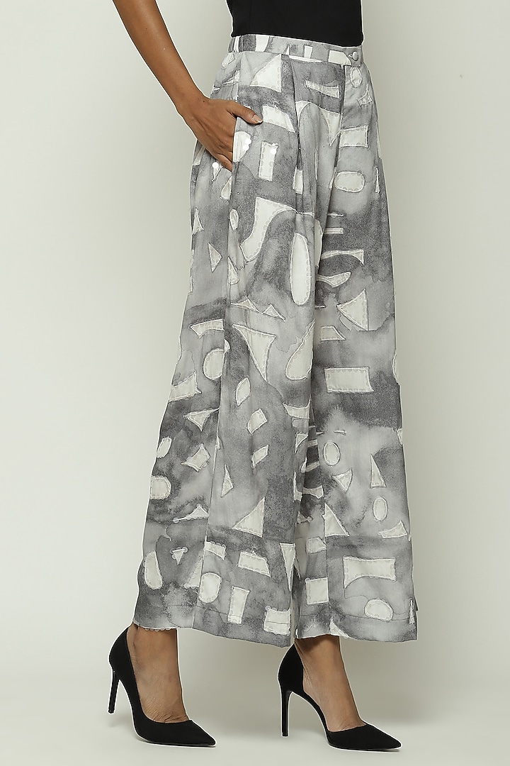 White Tencel Digital Printed Palazzo Pants by Abraham & Thakore at Pernia's Pop Up Shop