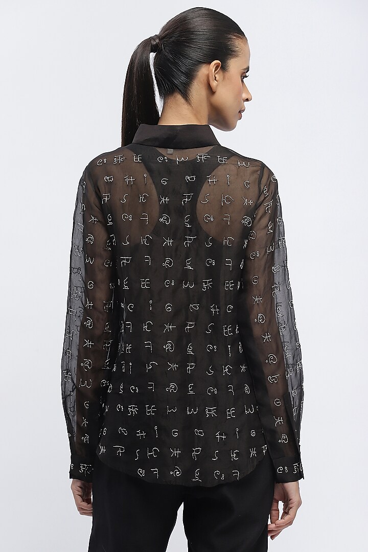 Black Silk Organza Hand Embroidered Shirt by Abraham & Thakore at Pernia's Pop Up Shop