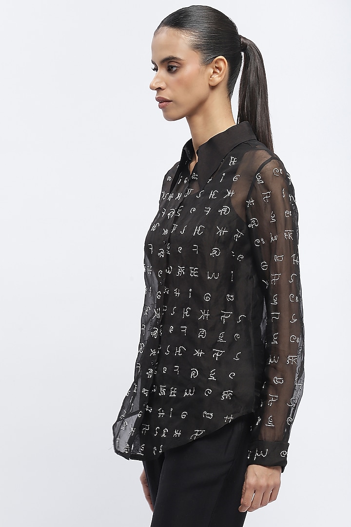 Black Silk Organza Hand Embroidered Shirt by Abraham & Thakore at Pernia's Pop Up Shop