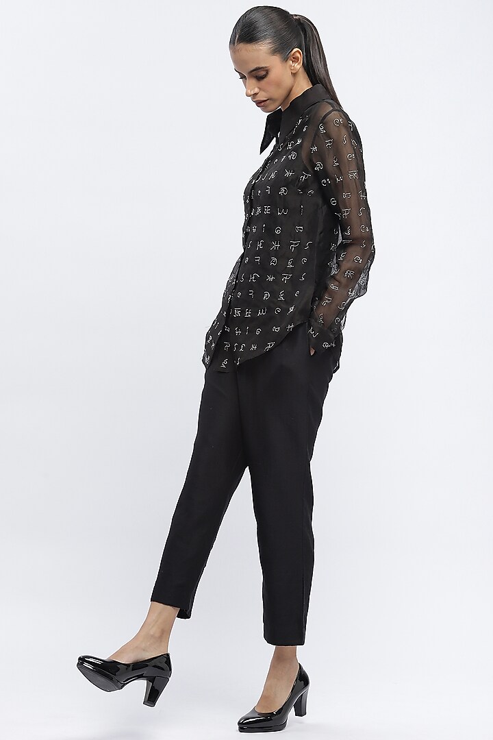 Black Silk Organza Hand Embroidered Shirt by Abraham & Thakore at Pernia's Pop Up Shop