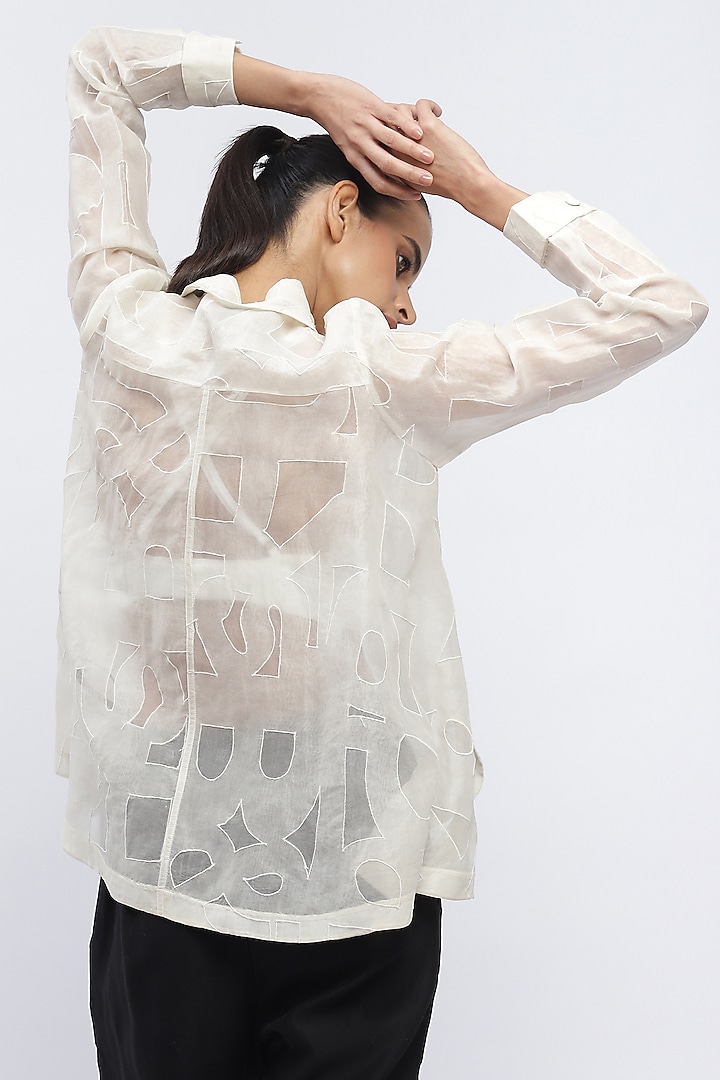 Ivory Silk Organza Applique Shirt by Abraham & Thakore at Pernia's Pop Up Shop