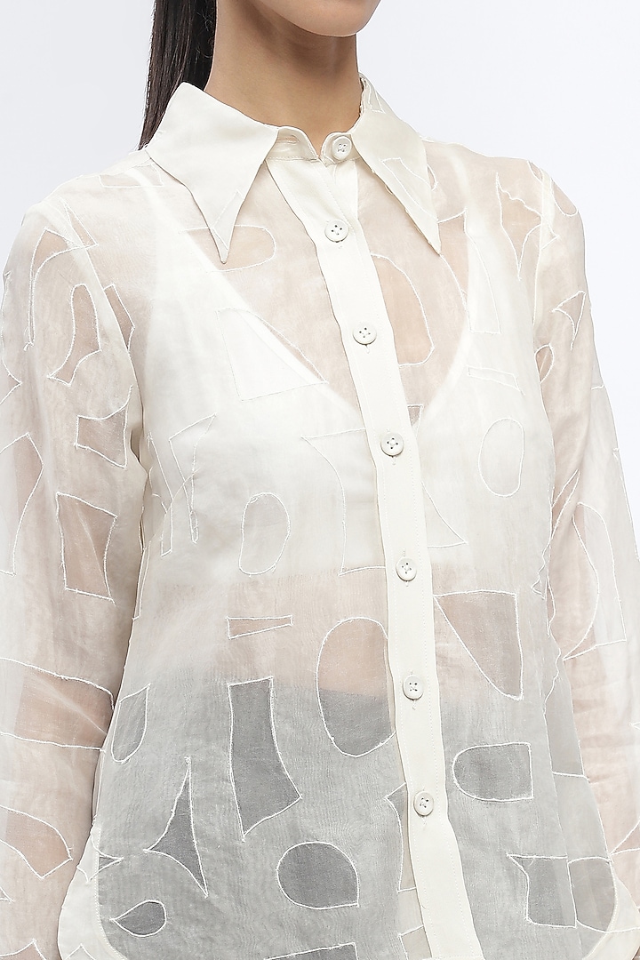Ivory Silk Organza Applique Shirt by Abraham & Thakore at Pernia's Pop Up Shop