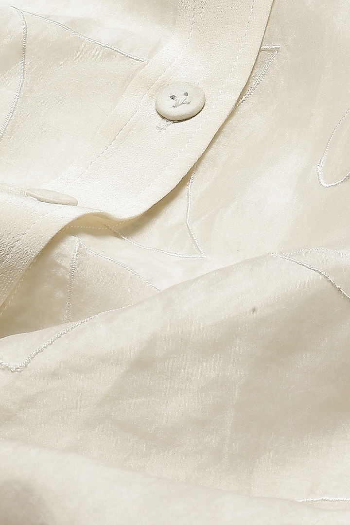 Ivory Silk Organza Applique Shirt by Abraham & Thakore at Pernia's Pop Up Shop