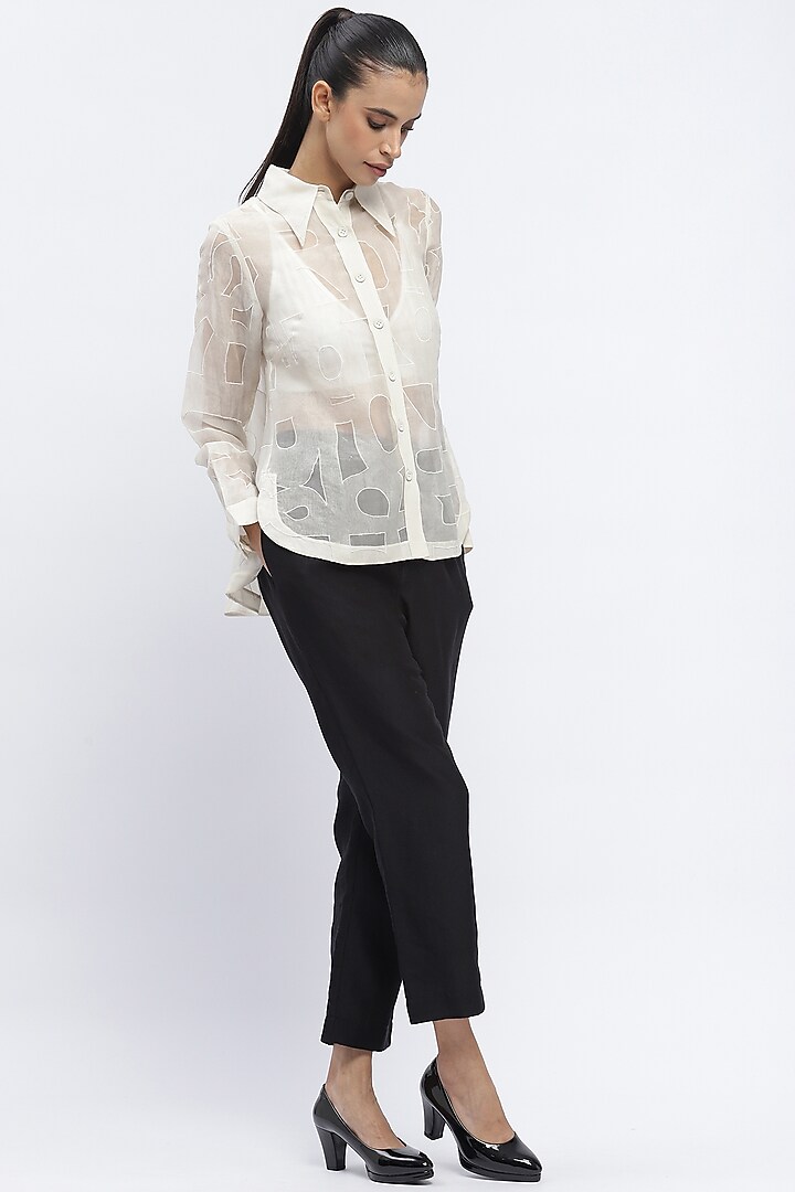Ivory Silk Organza Applique Shirt by Abraham & Thakore at Pernia's Pop Up Shop