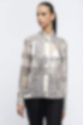 Ivory Silk Organza Sequins Embroidered Shirt by Abraham & Thakore at Pernia's Pop Up Shop