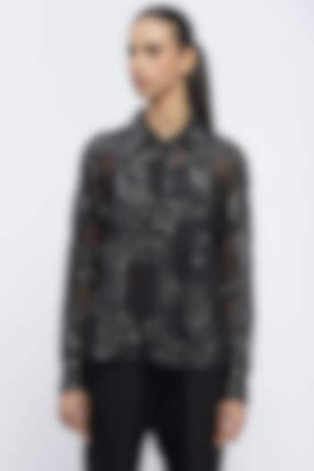 Black Silk Organza Sequins Embroidered Shirt by Abraham & Thakore at Pernia's Pop Up Shop