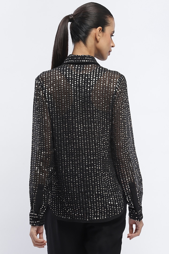 Black Silk Georgette Sequins Embroidered Shirt by Abraham & Thakore at Pernia's Pop Up Shop