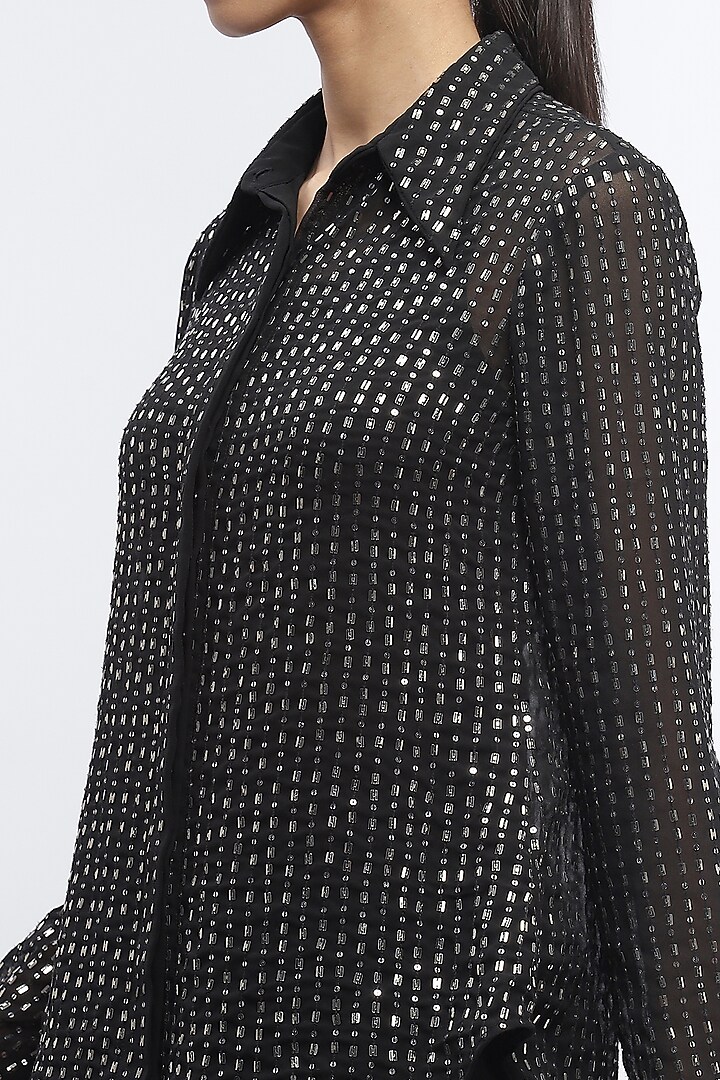 Black Silk Georgette Sequins Embroidered Shirt by Abraham & Thakore at Pernia's Pop Up Shop