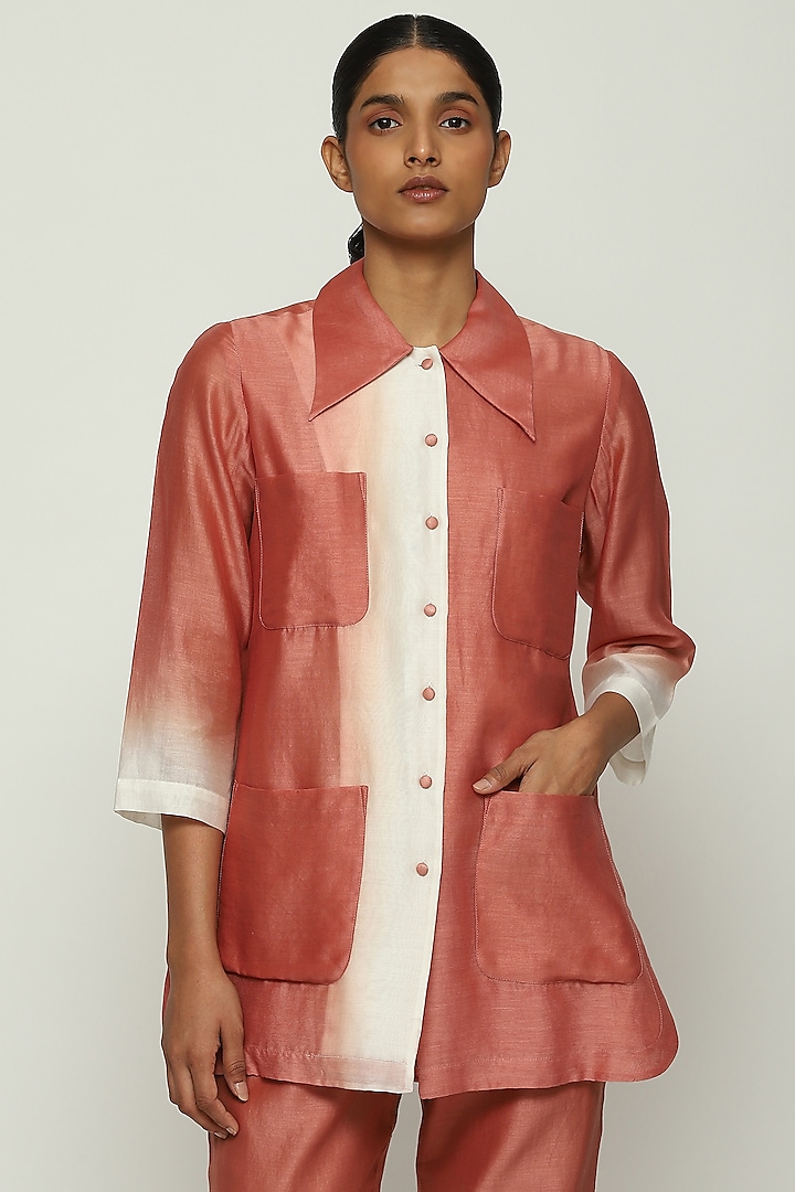 Redwood & Ivory Ombre Cotton Shirt by Abraham & Thakore at Pernia's Pop Up Shop