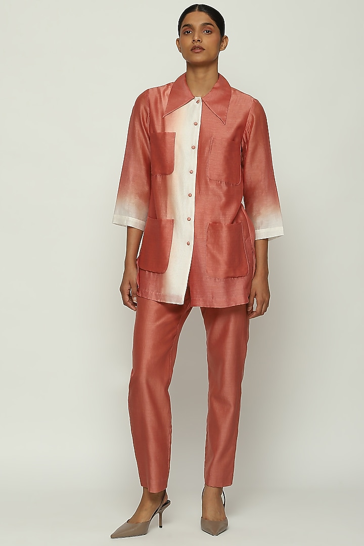 Redwood & Ivory Ombre Cotton Shirt by Abraham & Thakore at Pernia's Pop Up Shop