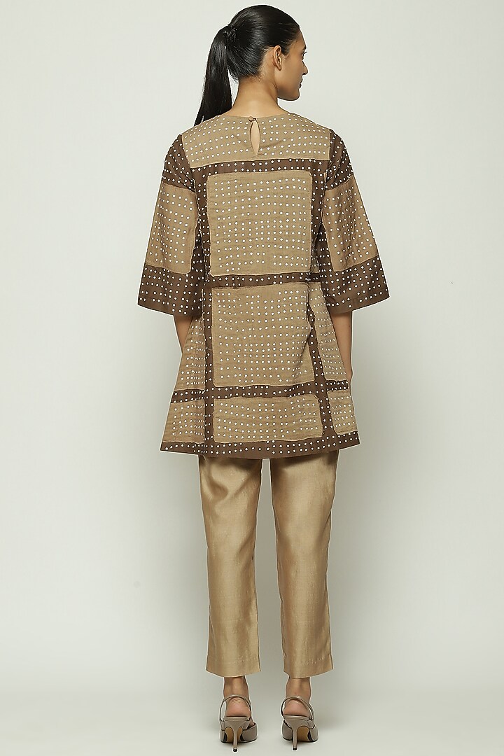Mocha Brown Fine Silk Applique Embellished Kurta by Abraham & Thakore at Pernia's Pop Up Shop