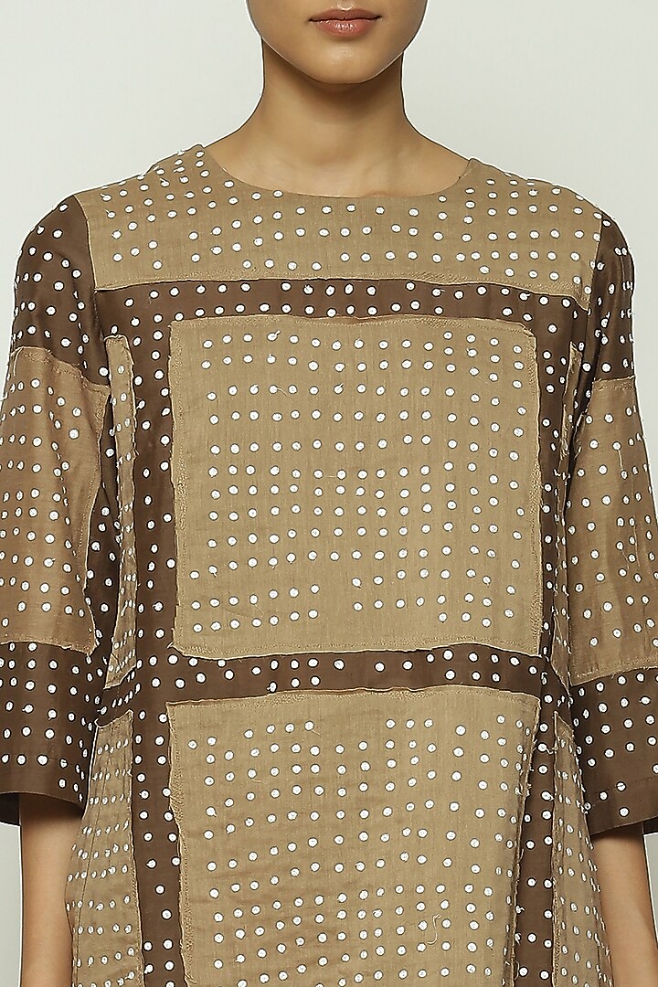 Mocha Brown Fine Silk Applique Embellished Kurta by Abraham & Thakore at Pernia's Pop Up Shop
