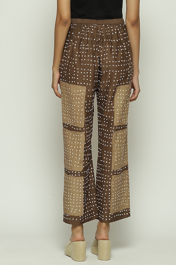 Mocha Brown Fine Silk Applique Embellished Trousers by Abraham & Thakore at Pernia's Pop Up Shop