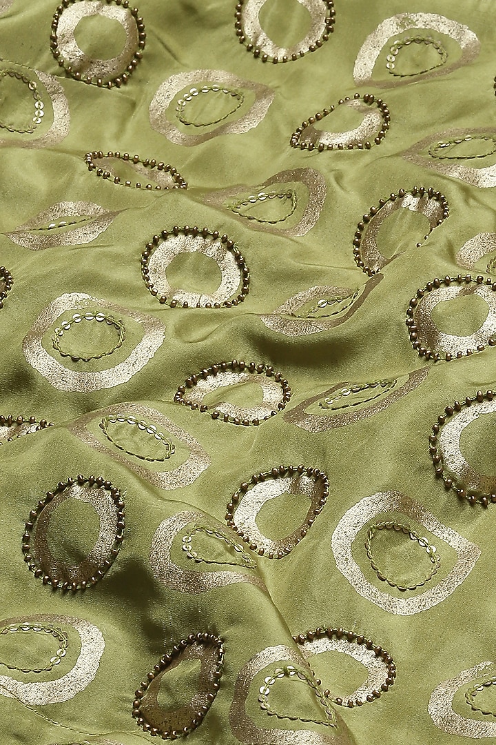 Amla Green Habutai Silk Printed & Embroidered Top by Abraham & Thakore at Pernia's Pop Up Shop