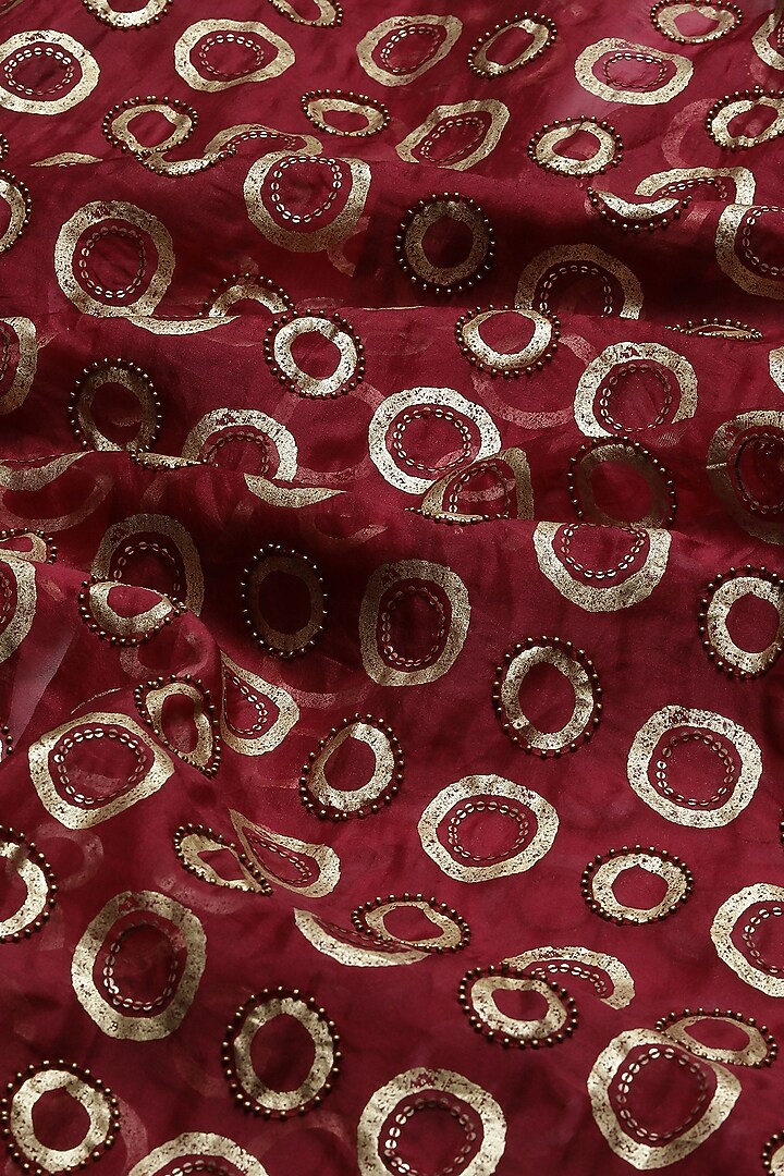 Wine Silk Organza Printed & Embroidered Jacket by Abraham & Thakore at Pernia's Pop Up Shop