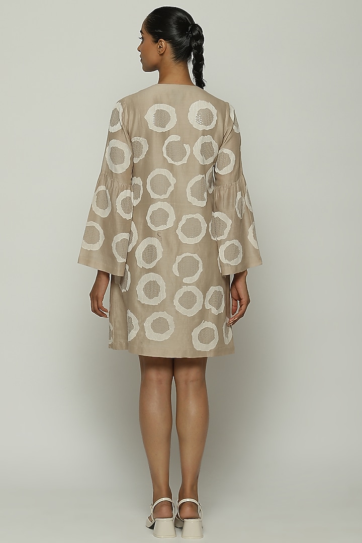 Smoky White Chanderi Hand & Machine Embroidered Mini Vacation Dress by Abraham & Thakore at Pernia's Pop Up Shop