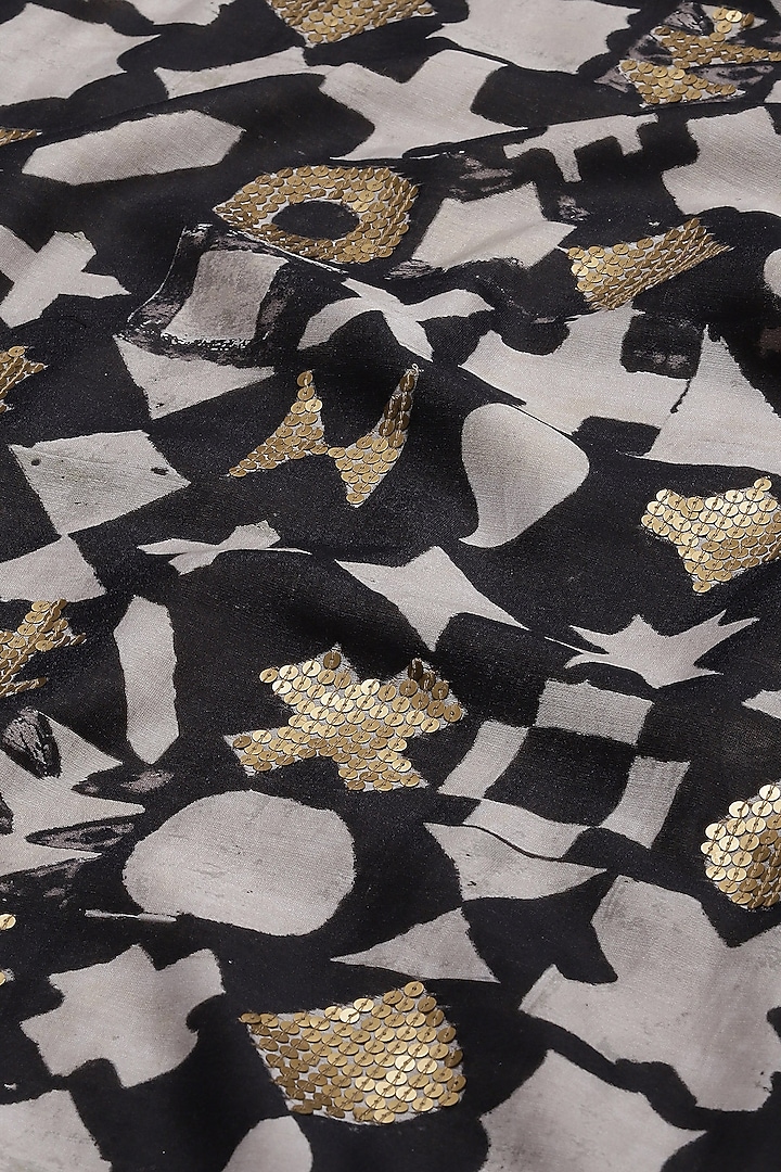 Black Chanderi Printed & Embroidered Mini Vacation Dress by Abraham & Thakore at Pernia's Pop Up Shop