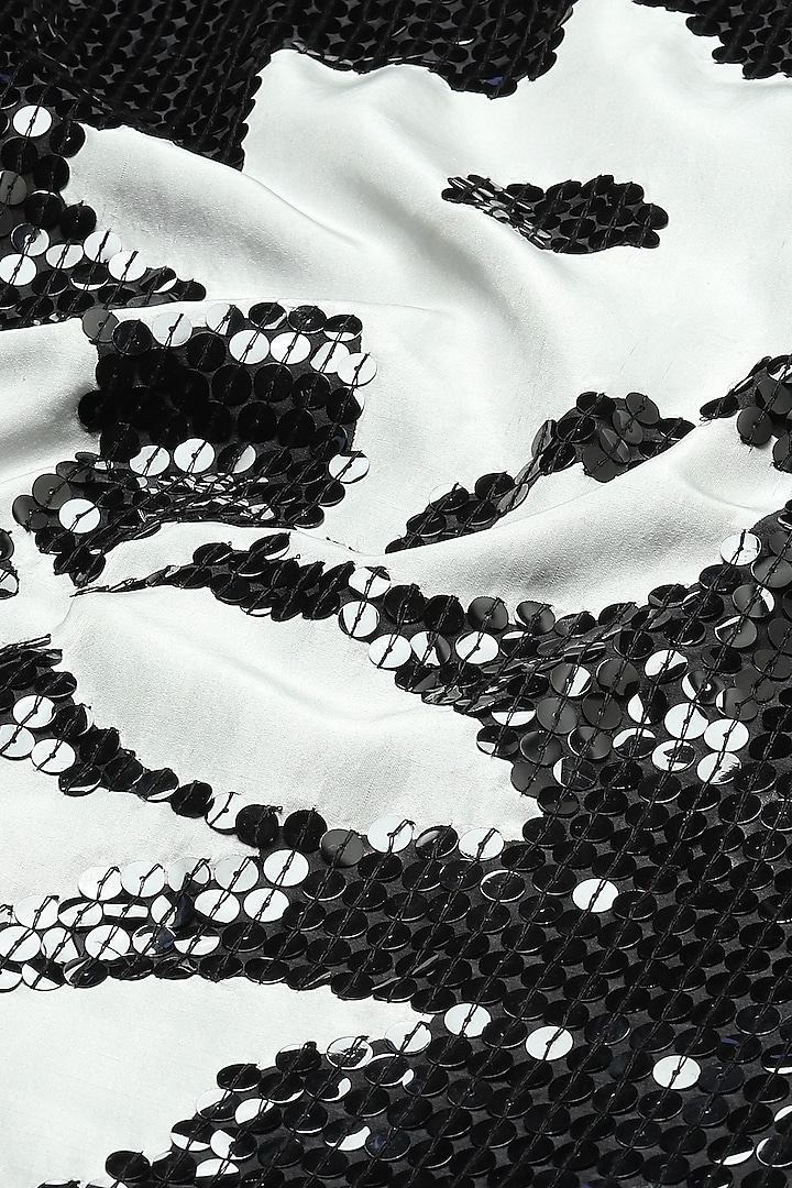 Black Habutai Silk Printed & Embroidered Top by Abraham & Thakore at Pernia's Pop Up Shop