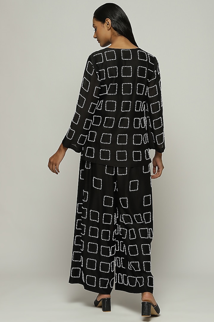 Black Chanderi Hand Embroidered Top by Abraham & Thakore at Pernia's Pop Up Shop