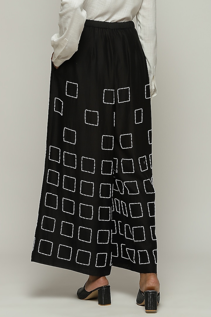 Black Chanderi Hand Embroidered Pants by Abraham & Thakore at Pernia's Pop Up Shop