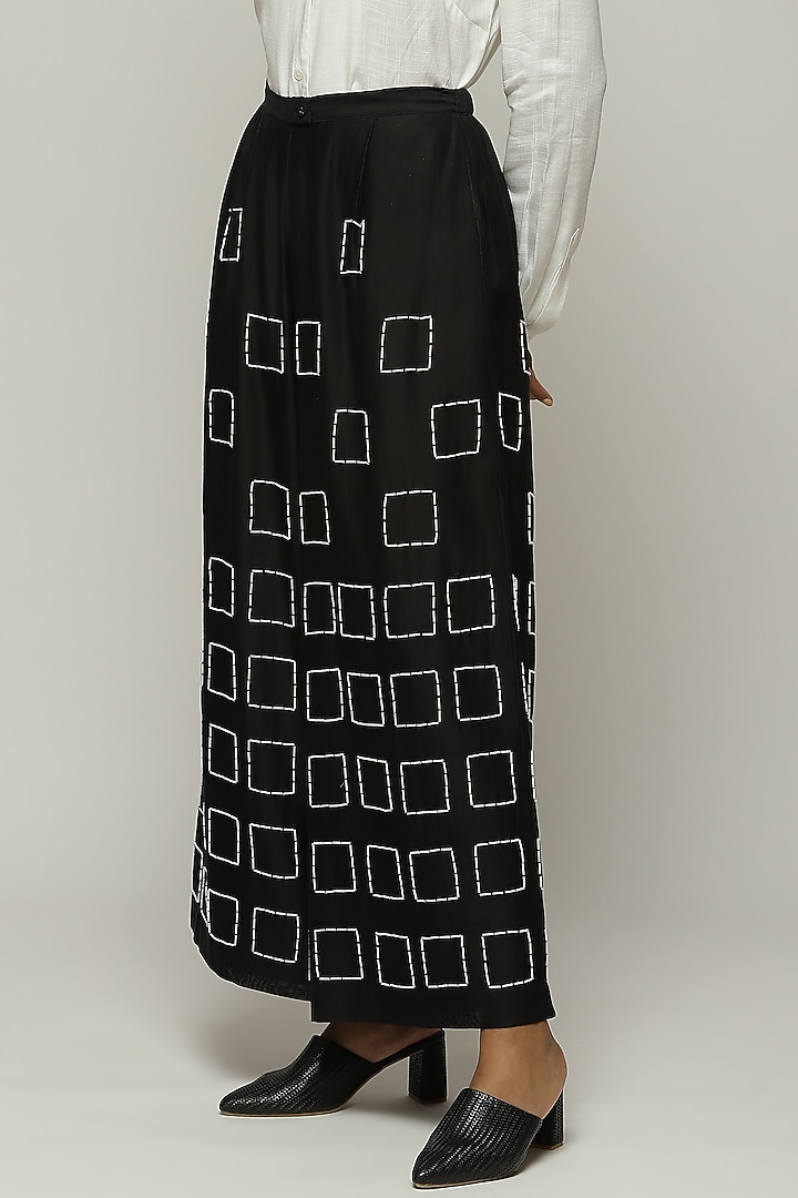Black Chanderi Hand Embroidered Pants by Abraham & Thakore at Pernia's Pop Up Shop