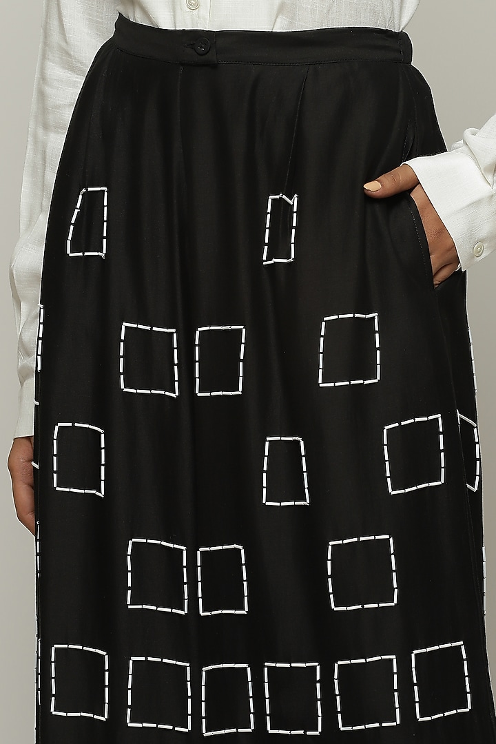 Black Chanderi Hand Embroidered Pants by Abraham & Thakore at Pernia's Pop Up Shop