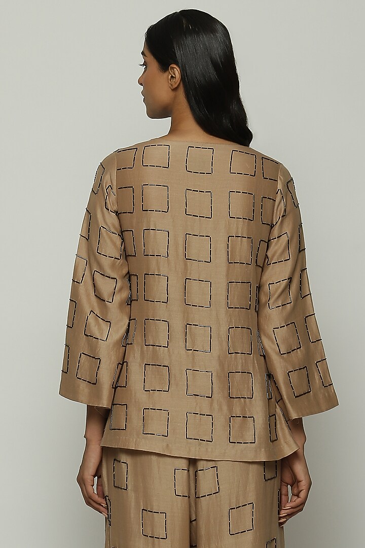 Biscuit Brown Chanderi Hand Embroidered Top by Abraham & Thakore at Pernia's Pop Up Shop