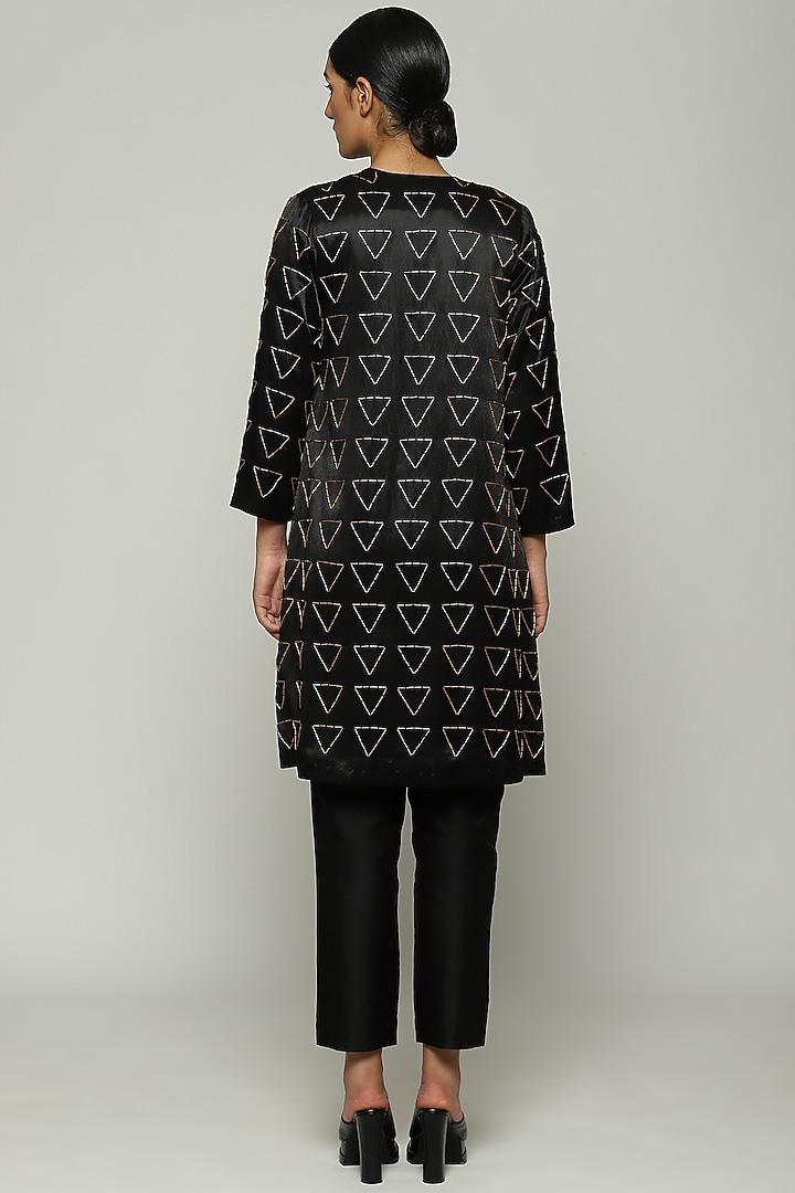 Black Mashru Hand Embroidered Jacket by Abraham & Thakore at Pernia's Pop Up Shop